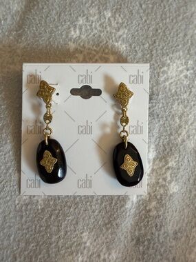 CAbi Black and Gold Dangle Earrings with Filigree Accents